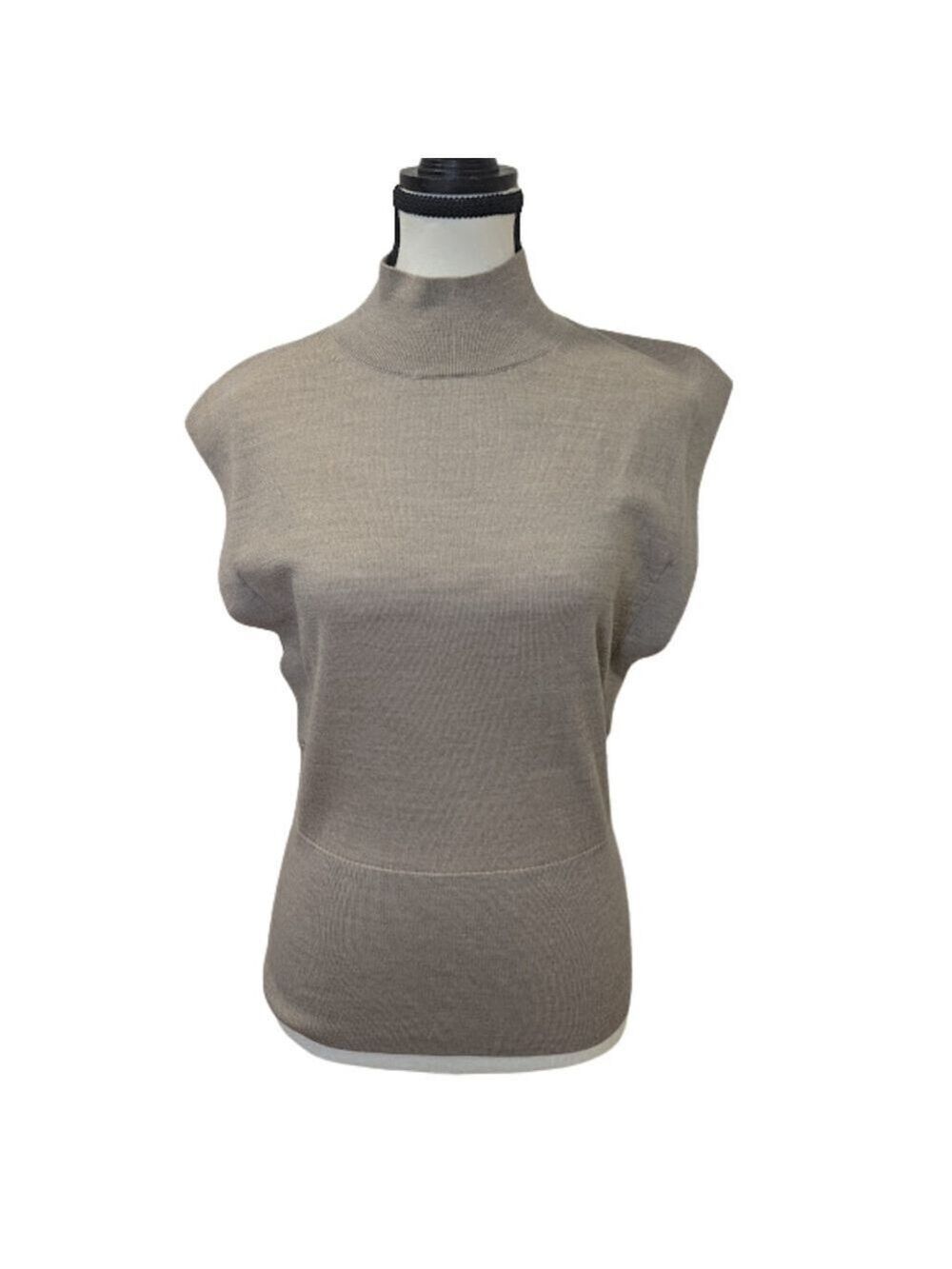 Minimalist Taupe Merino Mock-Neck Sweater Banana Republic XS Luxe Neutral Knit